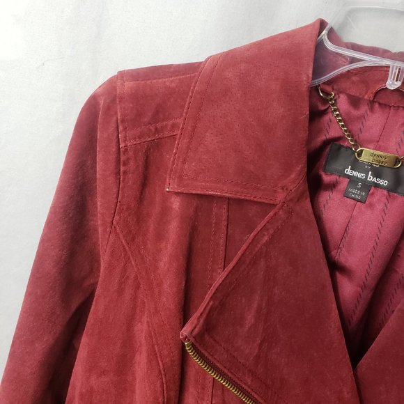 Dennis Basso Women's Red Leather Full Zip Lined Coat Jacket - Picture 3 of 13